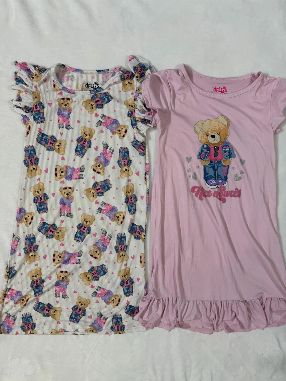 dELiA*s Girls' Teddy Print Ruffle Tank Top - Pink & White